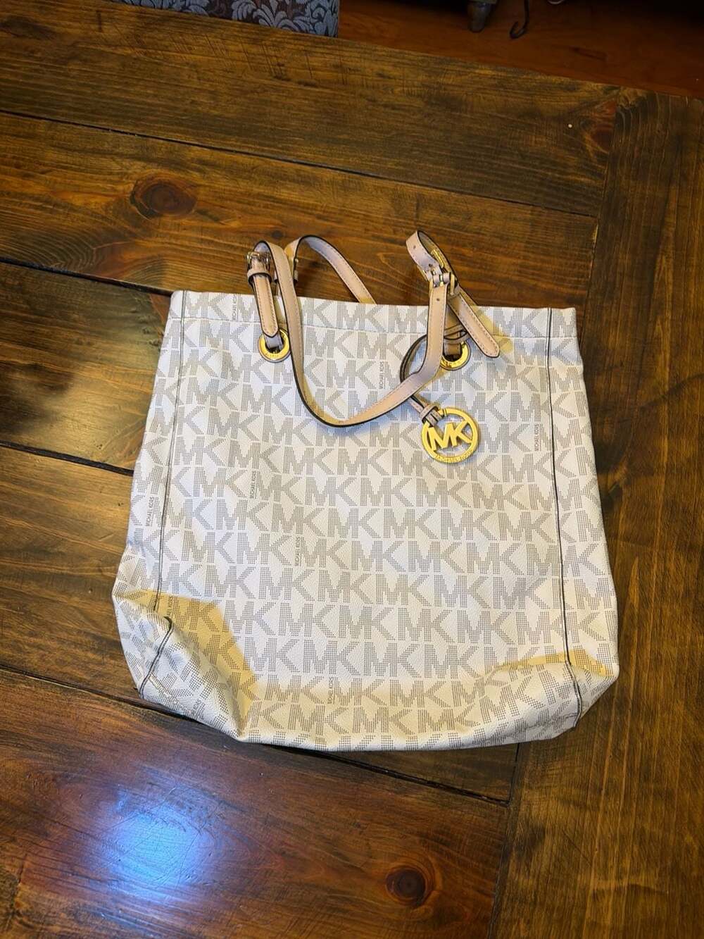 Michael Kors Fulton Large Logo Shoulder Tote Bag White/Beige